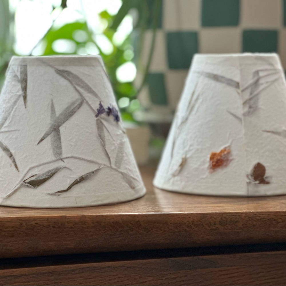 White Floral Patterned Lampshades with real dried flowers